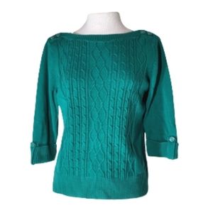 Vintage Karen Scott Cable Knit Sweater Green Size L Buttoned Shoulders